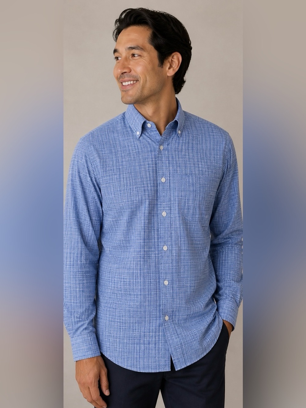 Banana Republic Slim Fit Untucked Shirt Men’s Large Blue Plaid Button Up Dress